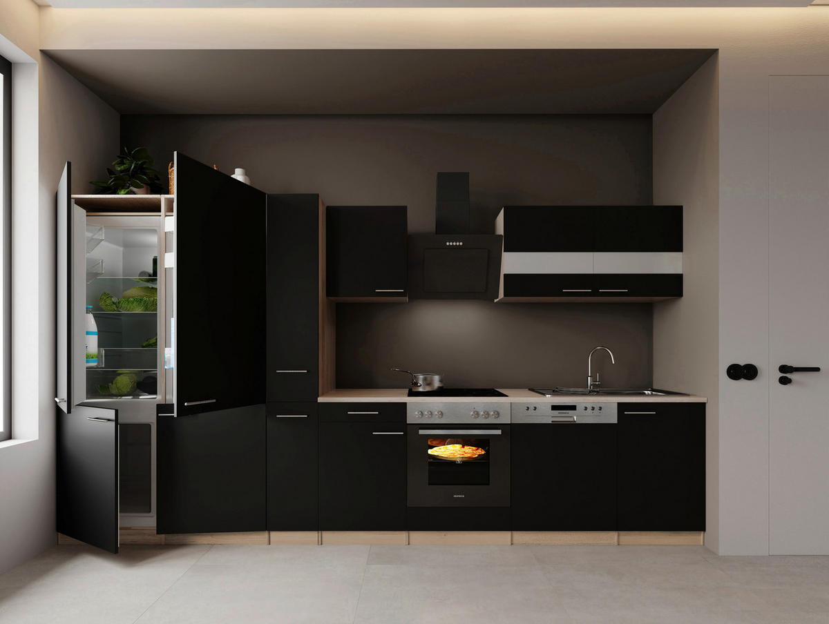 Bucătărie Standard  - culoare inox/culoare lemn stejar, Trend, metal/material pe bază de lemn (370cm) - Respekta