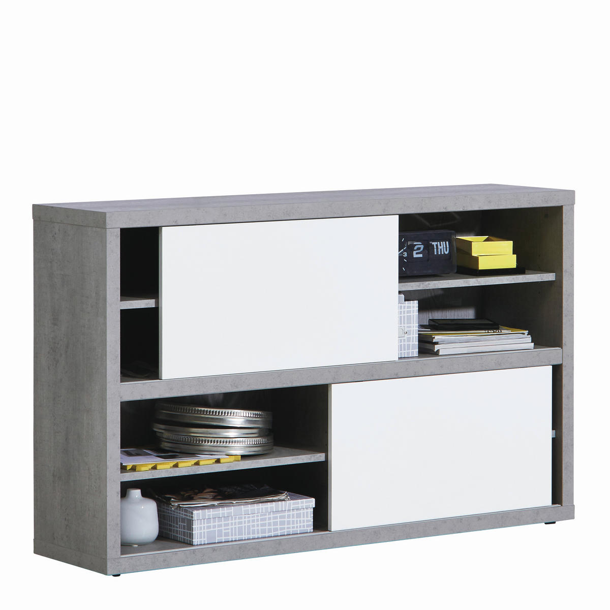 REGAL siva, bijela visoki sjaj  drvni materijal  - siva/bijela visoki sjaj, Design, drvni materijal (140/87/35,6cm) - Carryhome