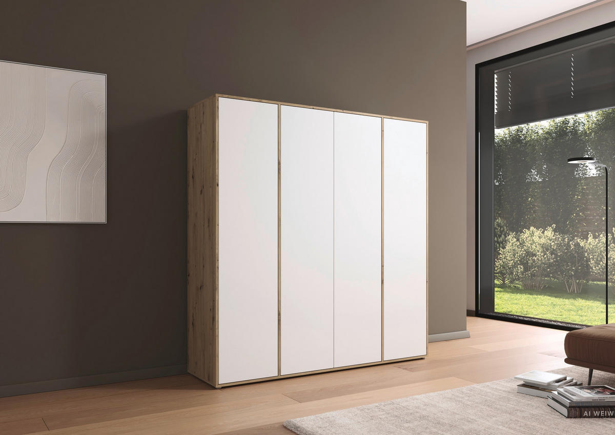 DREHTÜRENSCHRANK in Weiss, Eiche Artisan  - Weiss/Eiche Artisan, Modern, Holzwerkstoff (187/194/53cm) - Rauch Möbel