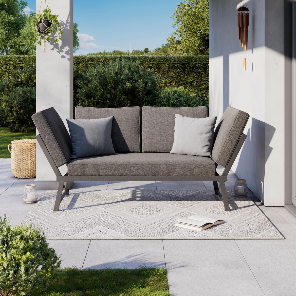 GARTENBANK 220/163/68/70 cm  Stahl  - Grau, MODERN, Metall (220/163/68/70cm) - Ambia Garden