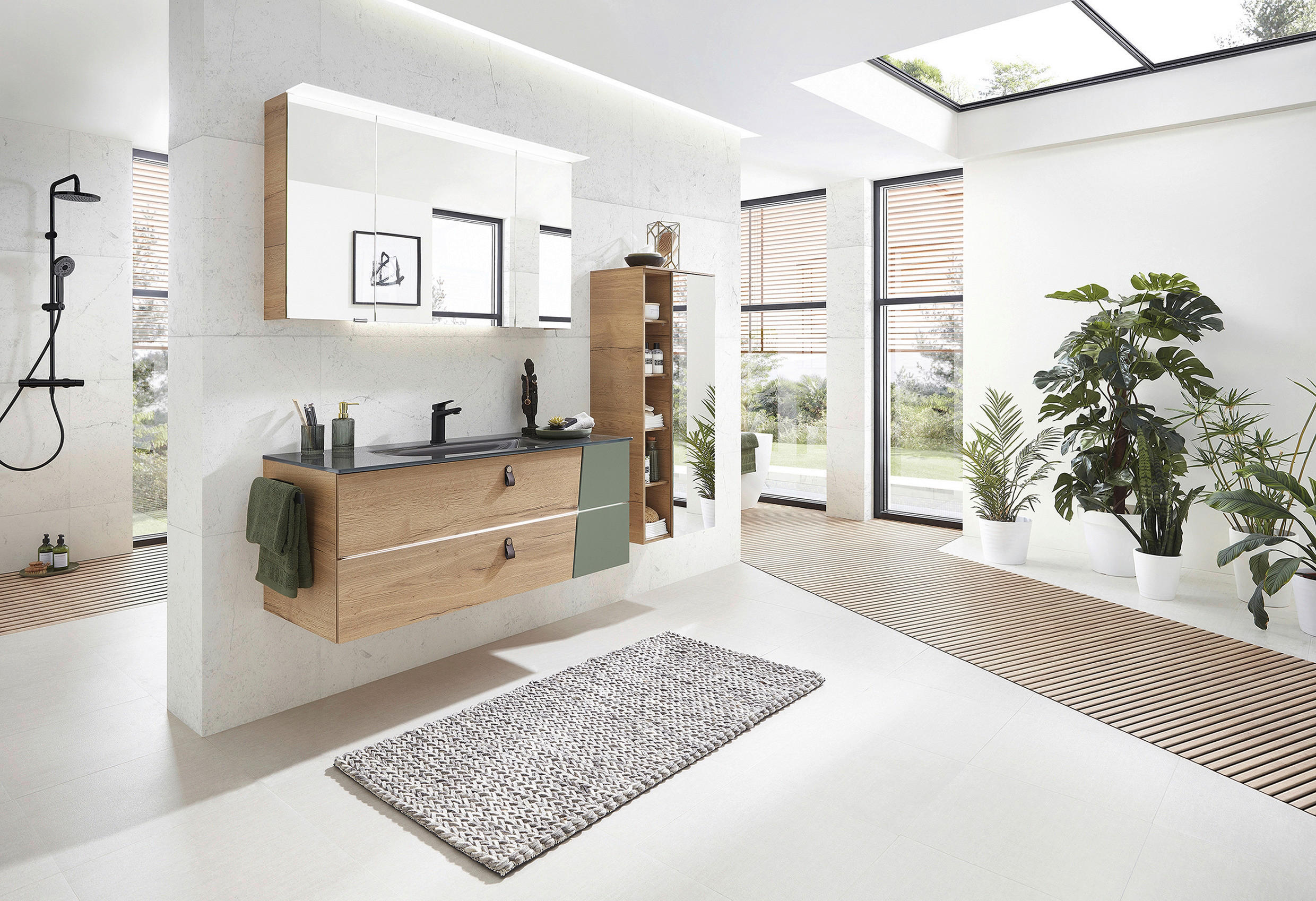 WASCHTISCHKOMBI 122 cm  - Eichefarben/Braun, Design, Leder/Glas (122cm) - Sadena