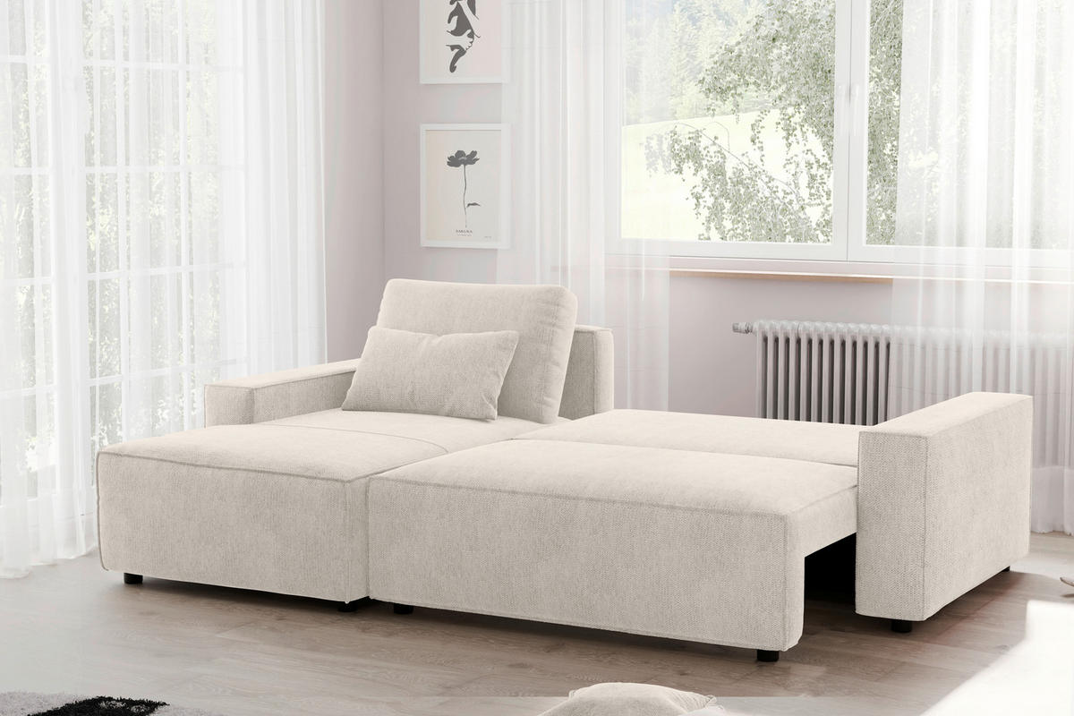 ECKSCHLAFSOFA in Chenille Beige  - Beige/Schwarz, Modern, Kunststoff/Textil (154/247cm) - Livetastic