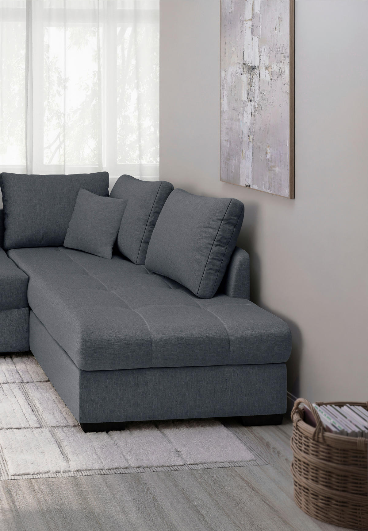 ECKSCHLAFSOFA in Anthrazit Textil   - Anthrazit/Schwarz, Modern, Holz/Textil (298/202cm) - MID.YOU