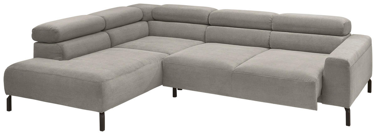 ECKSOFA in Feincord Grau  - Schwarz/Grau, Design, Textil/Metall (219/273cm) - Pure Home Lifestyle