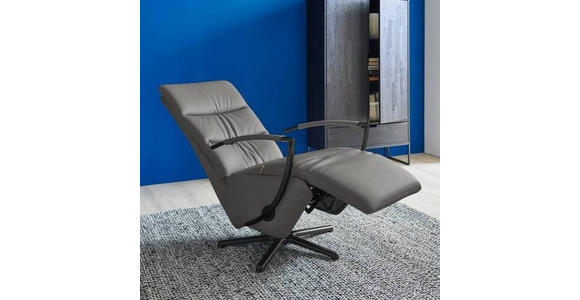 RELAXSESSEL in Leder Grau  - Schwarz/Grau, Design, Leder/Metall (64/112/80cm) - Cantus