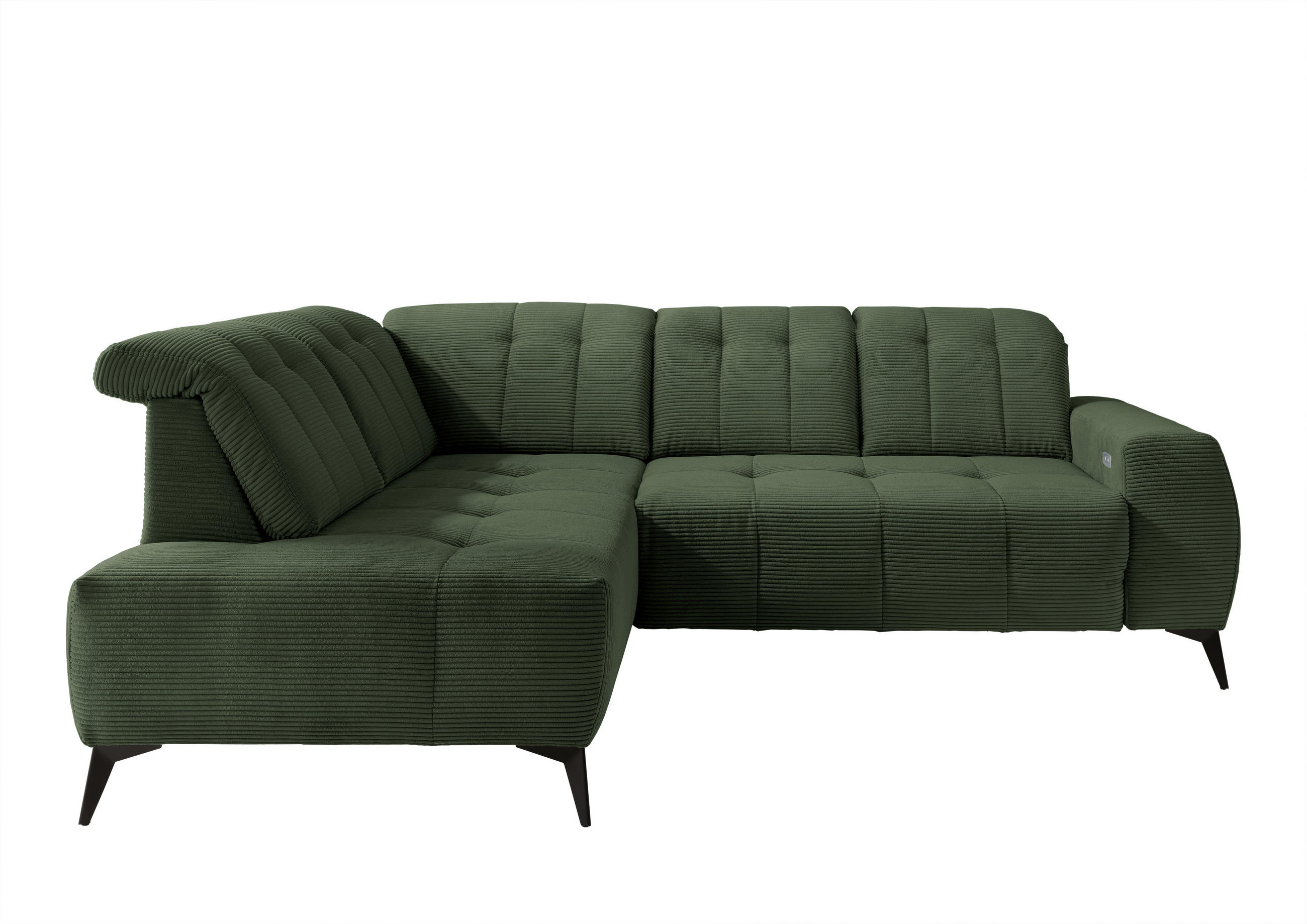 ECKSOFA Dunkelgrün Cord  - Dunkelgrün/Schwarz, MODERN, Textil/Metall (200/261cm) - Livetastic