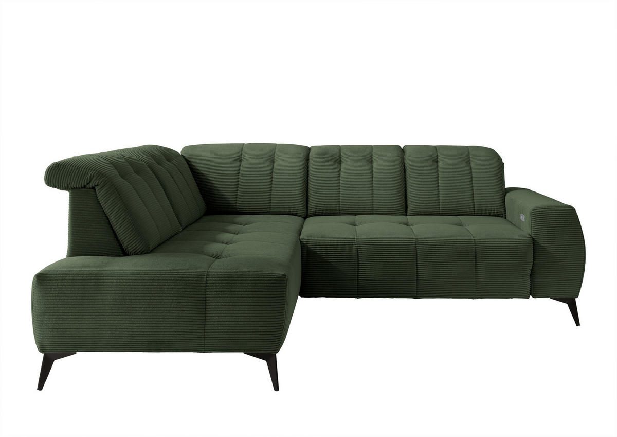 ECKSOFA Dunkelgrün Cord  - Dunkelgrün/Schwarz, MODERN, Textil/Metall (200/261cm) - Livetastic