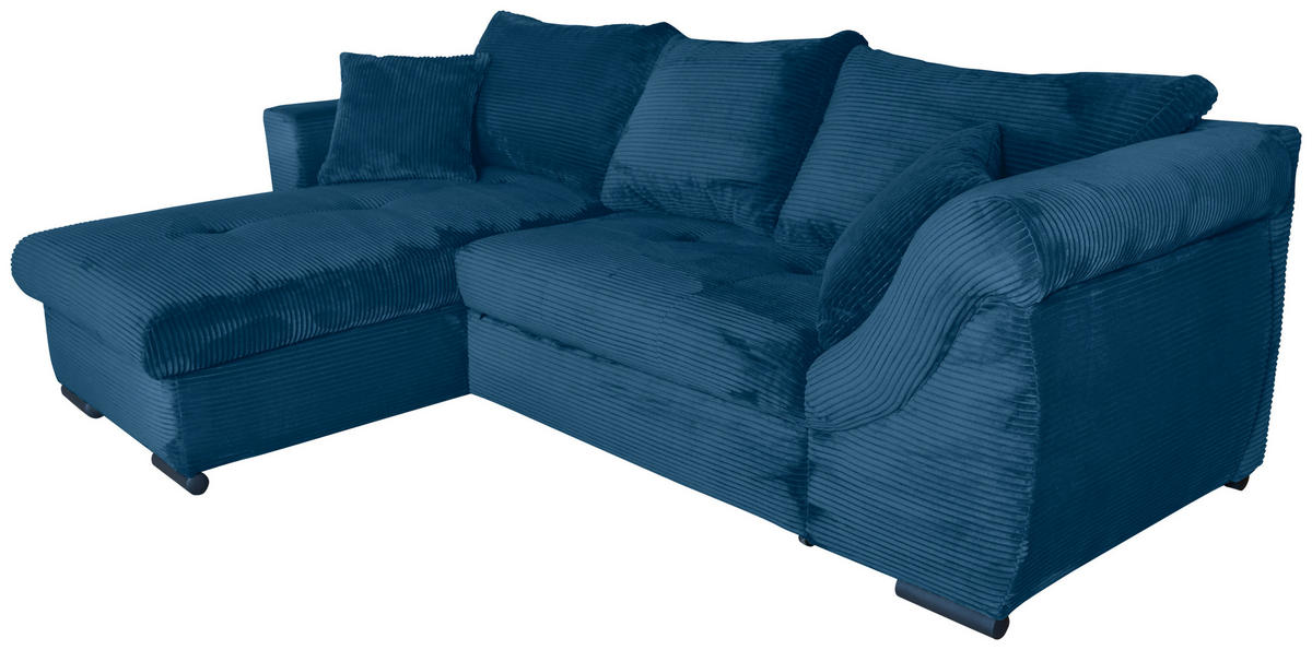 ECKSOFA Blau Cord  - Blau/Schwarz, KONVENTIONELL, Textil/Metall (168/258cm) - Carryhome