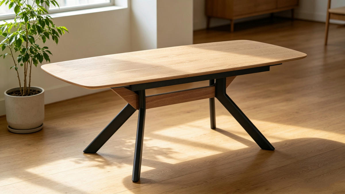 ESSTISCH 160/200/95/76 cm Nachbildung  Metall, Holzwerkstoff ausziehbar rechteckig Naturfarben, Schwarz  - Schwarz/Naturfarben, MODERN, Holzwerkstoff/Metall (160/200/95/76cm) - Livetastic