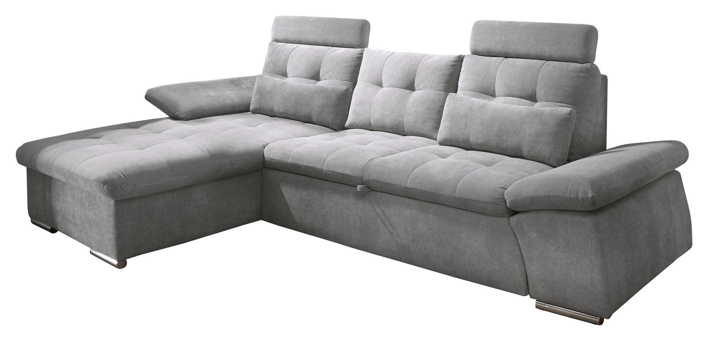 ECKSOFA Grau Mikrovelours  - Silberfarben/Grau, KONVENTIONELL, Kunststoff/Textil (170/268cm) - MID.YOU