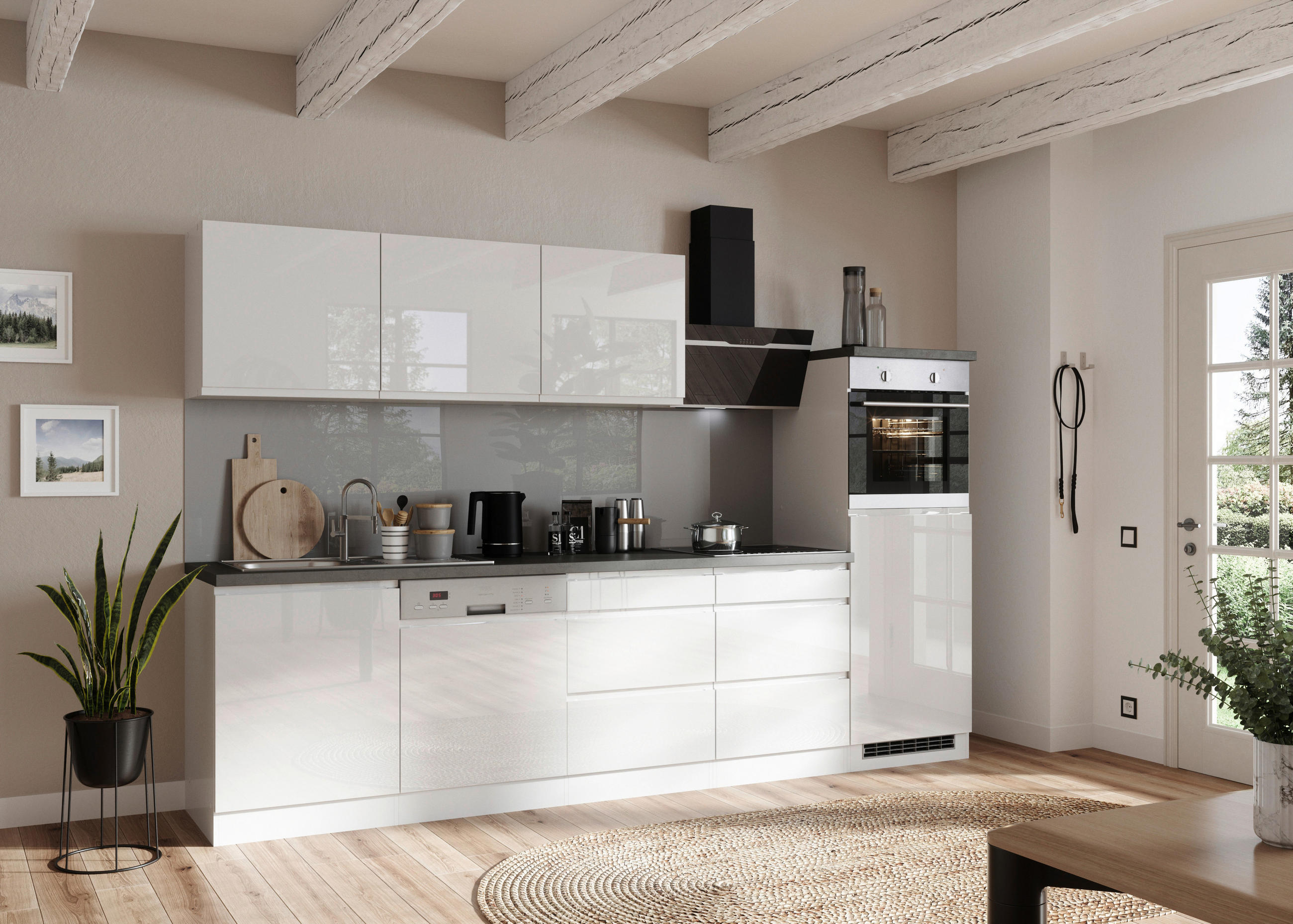 KÜCHENLEERBLOCK 300 cm   in Grau, Weiß, Weiß Hochglanz  - Weiß Hochglanz/Weiß, LIFESTYLE, Holzwerkstoff (300cm) - Held