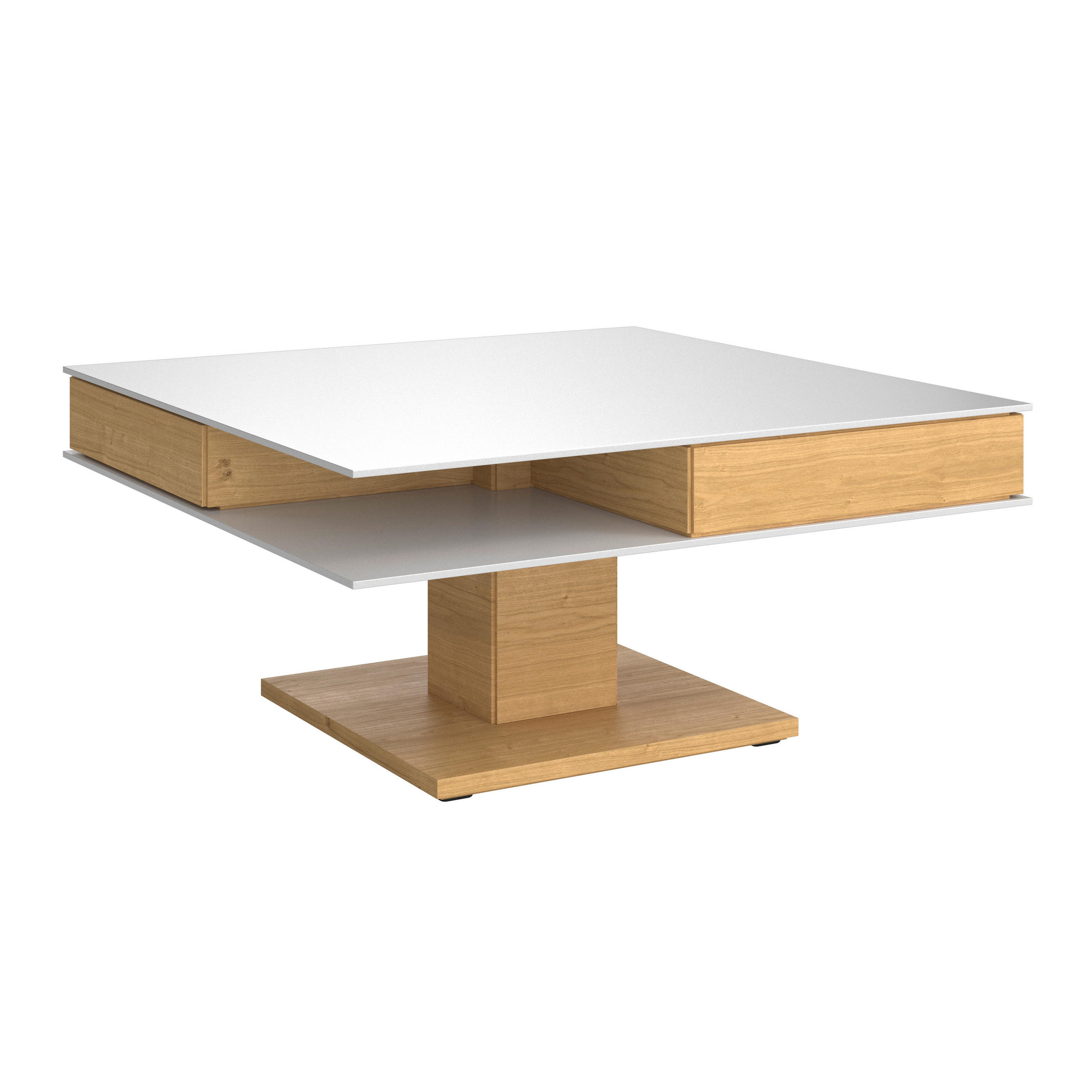 COUCHTISCH in Holz, Glas, Holzwerkstoff 90/90/43 cm  - Weiss/Eichefarben, Design, Glas/Holz (90/90/43cm) - Voglauer