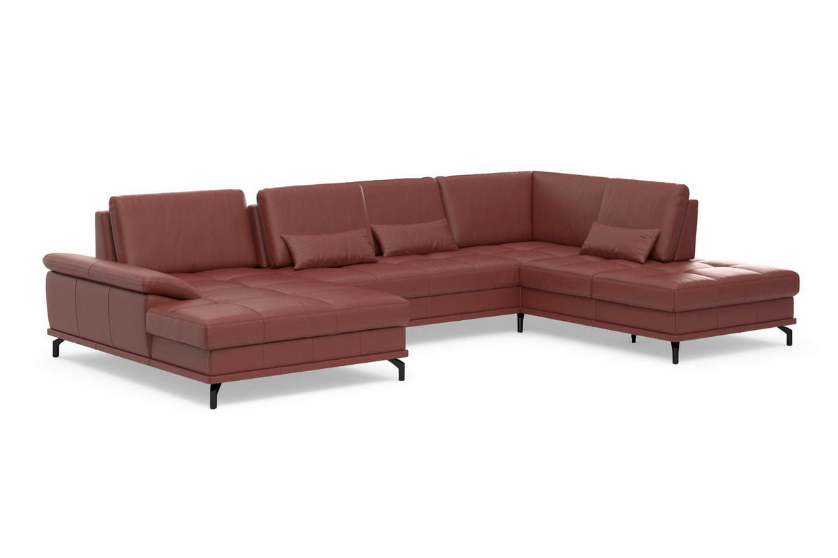 SEDACÍ SOUPRAVA, kůže, červenohnědá - černá/červenohnědá, Basics, kov/textil (176/363/223cm) - Sit & More