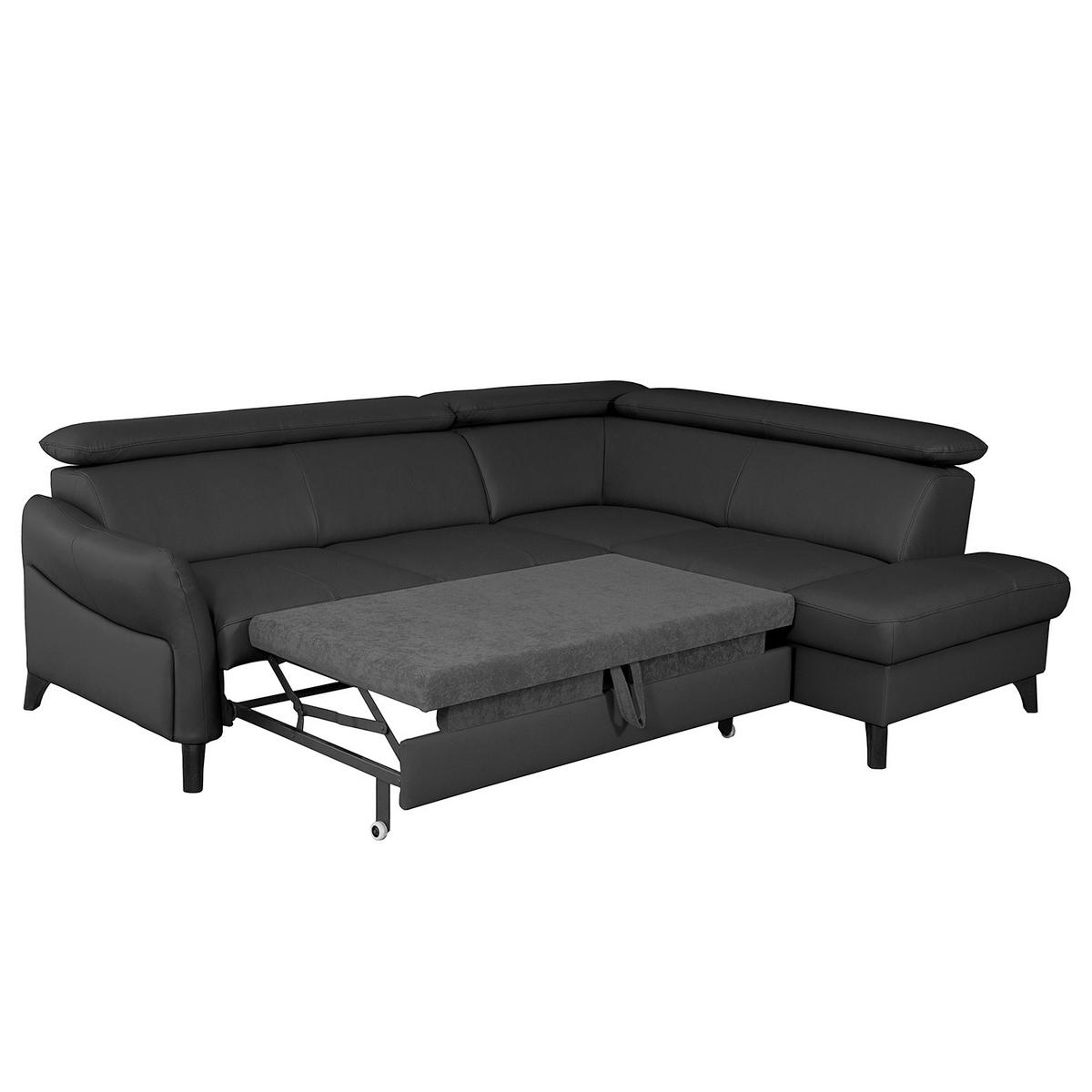 ECKSOFA Schwarz Echtleder Lederlook  - Schwarz, Design, Leder/Holz (244/199cm) - Livetastic