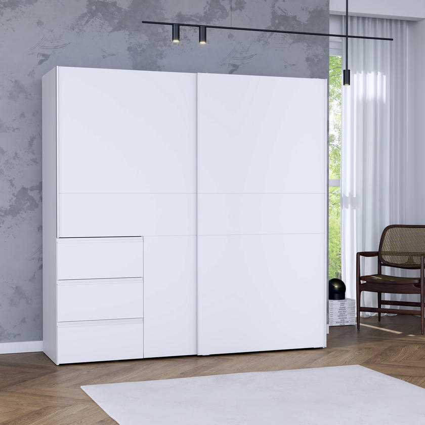 SCHWEBETÜRENSCHRANK in Weiss - Weiss/Alufarben, Konventionell, Holzwerkstoff/Kunststoff (200/200/61cm) - Carryhome