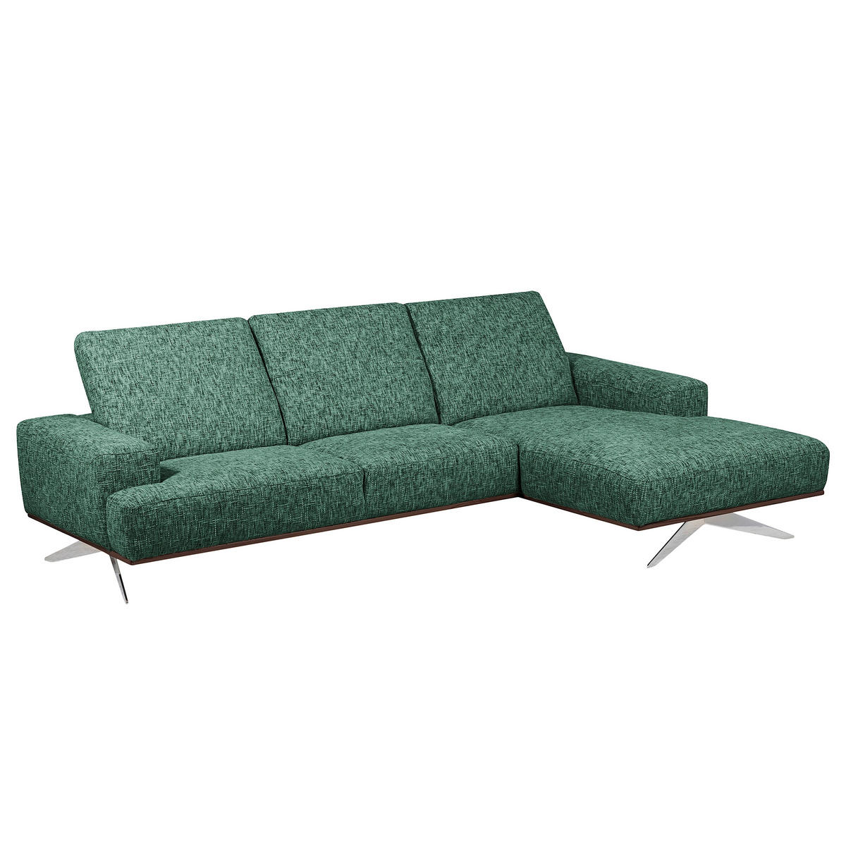 ECKSOFA PORTLAND in Struktur Grün Kopfteilverstellung  295/187 cm  - Chromfarben/Grün, Design, Holz/Textil (295/187cm) - Livetastic