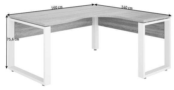 ECKSCHREIBTISCH 160/140/75,6 cm in Weiß, Sonoma Eiche - Weiß/Sonoma Eiche, KONVENTIONELL, Holzwerkstoff/Metall (160/140/75,6cm) - Voleo