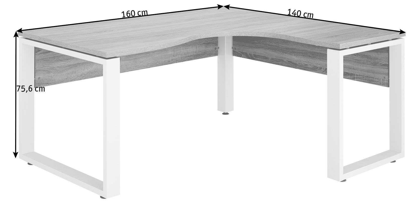 ROHOVÝ PÍSACÍ STÔL, biela, dub sonoma, 160/140/75,6 cm - biela/dub sonoma, Konventionell, kov/kompozitné drevo (160/140/75,6cm) - Voleo