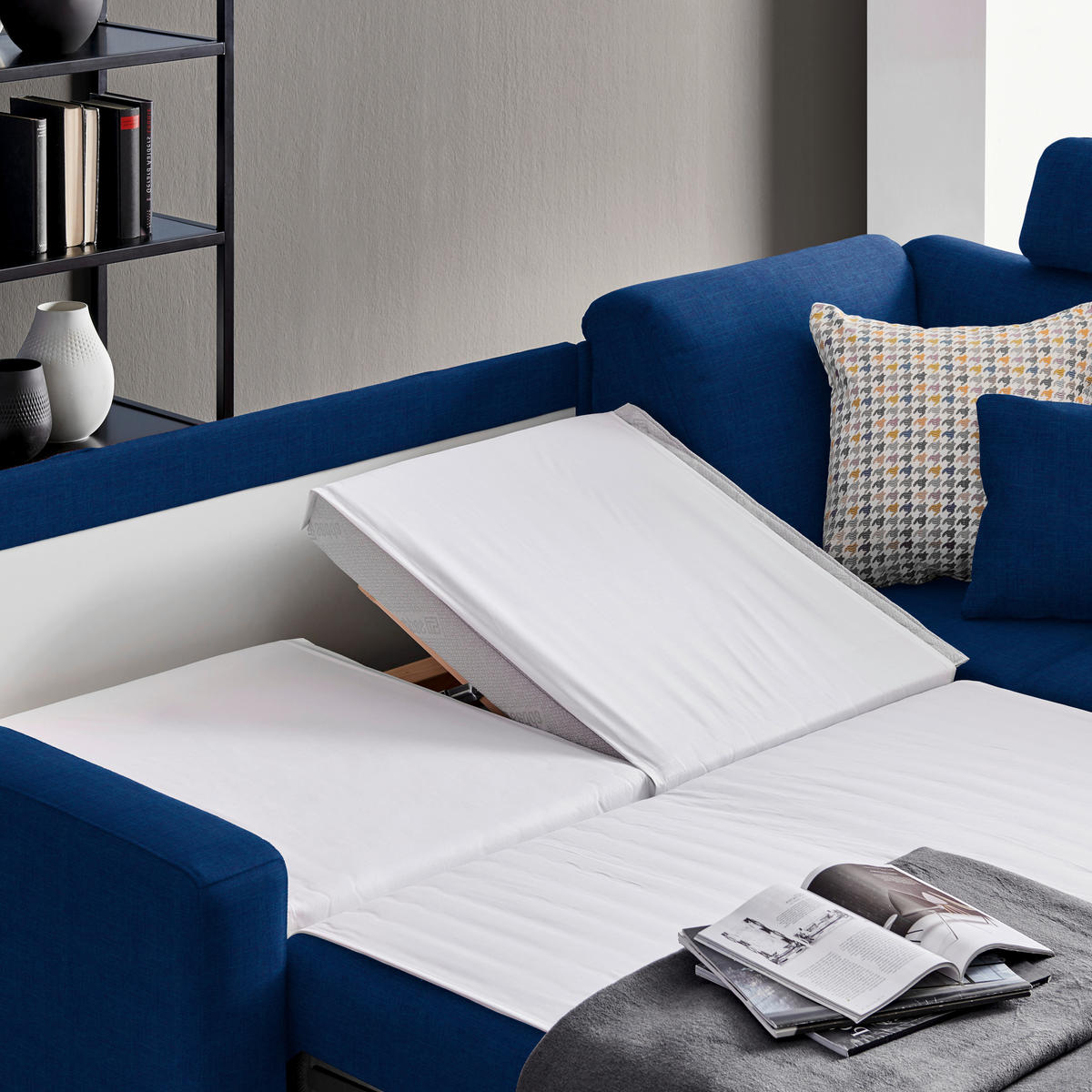 ECKSOFA in Chenille Dunkelblau  227/208 cm  - Alufarben/Dunkelblau, KONVENTIONELL, Textil/Metall (227/208cm) - Sedda