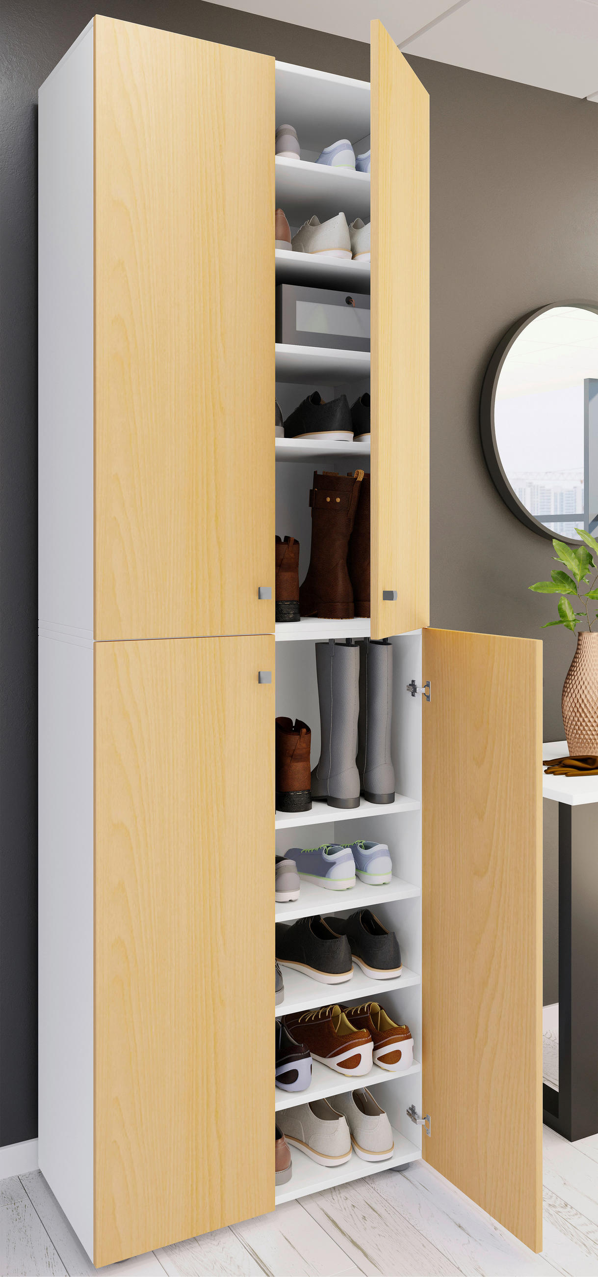 SCHUHSCHRANK Lona  in 70/220/40 cm  - Weiss/Silberfarben, Design, Holzwerkstoff/Kunststoff (70/220/40cm) - MID.YOU