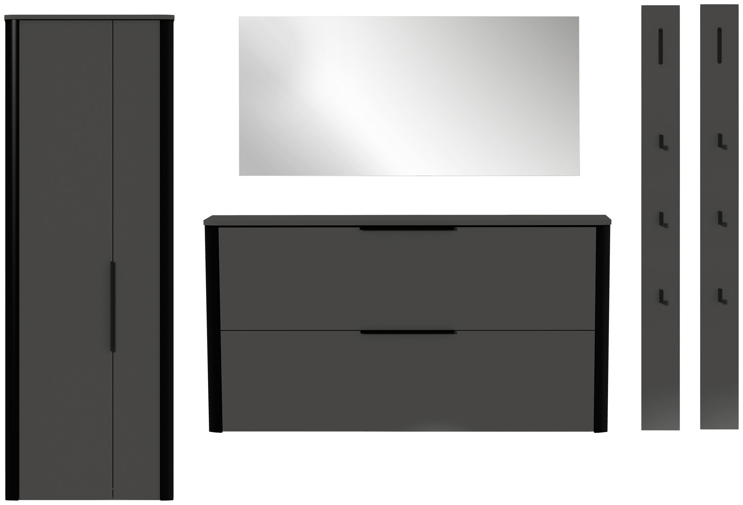 GARDEROBE 5-teilig  in 280/191/34 cm  - Anthrazit/Schwarz, Design, Glas/Holzwerkstoff (280/191/34cm) - Dieter Knoll