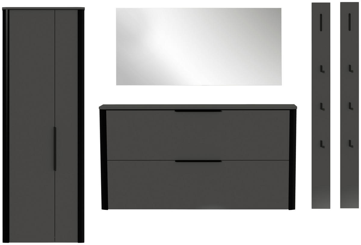 GARDEROBE 5-teilig  in 280/191/34 cm  - Anthrazit/Schwarz, Design, Glas/Holzwerkstoff (280/191/34cm) - Dieter Knoll