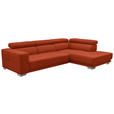 ECKSOFA in Mikrofaser Orange  301/207 cm  - Chromfarben/Orange, Design, Textil/Metall (301/207cm) - Xora