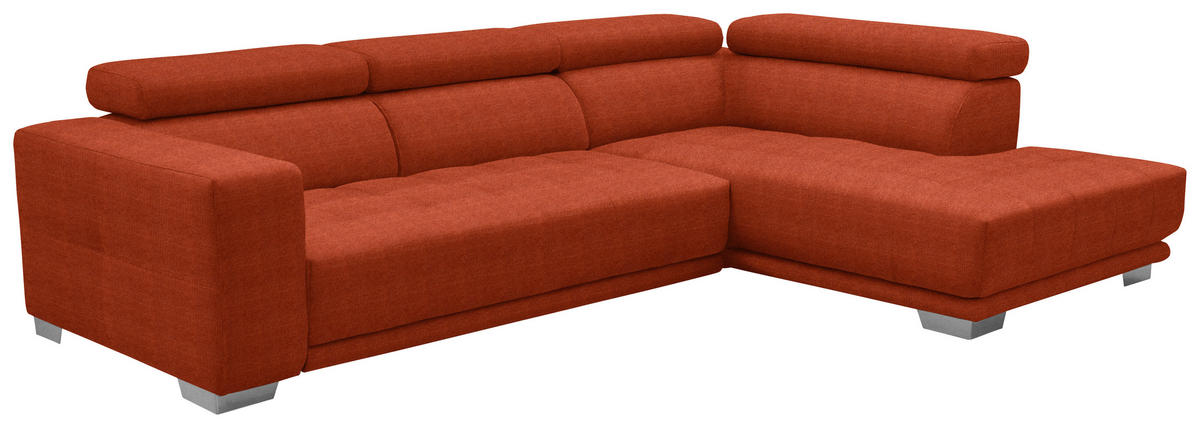 ECKSOFA in Mikrofaser Orange  301/207 cm  - Chromfarben/Orange, Design, Textil/Metall (301/207cm) - Xora