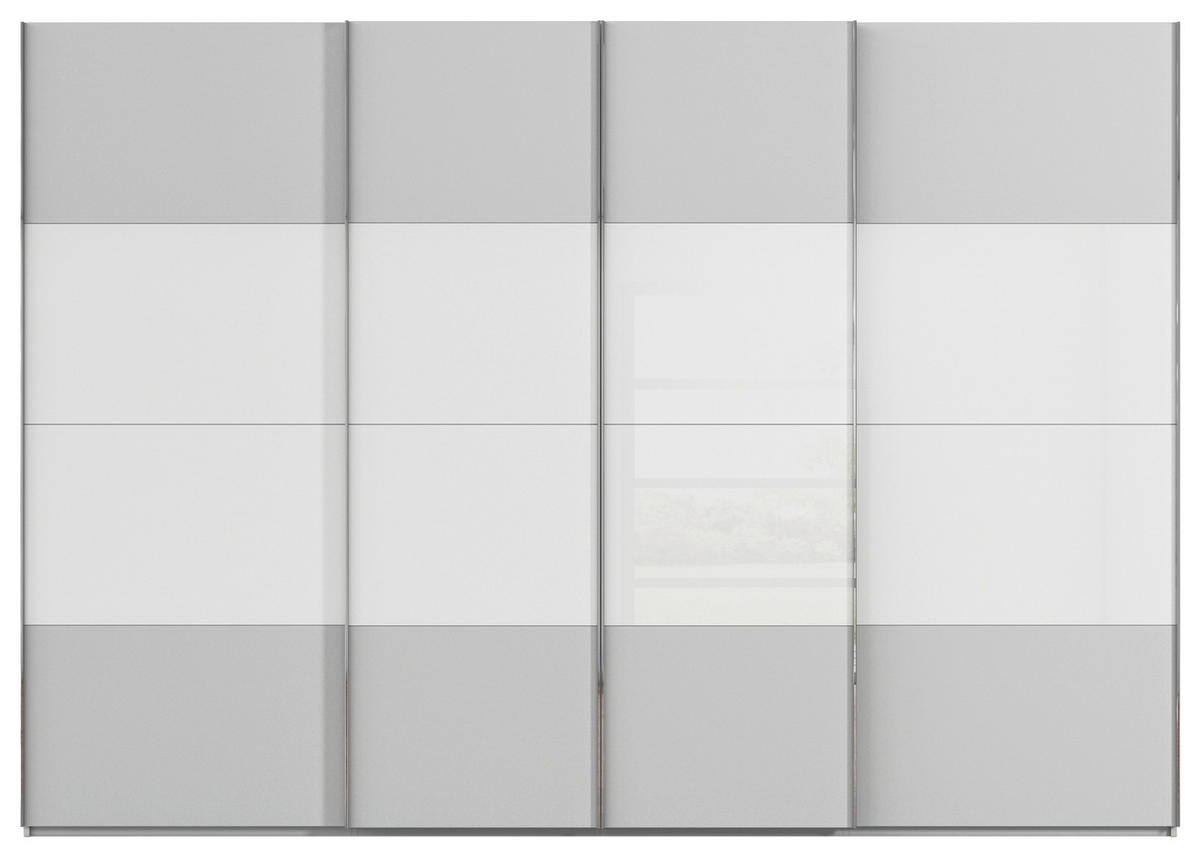SCHWEBETÜRENSCHRANK 316/223/68 cm 4-türig Grau, Weiß  - Chromfarben/Weiß, KONVENTIONELL, Glas/Holzwerkstoff (316/223/68cm) - Novel