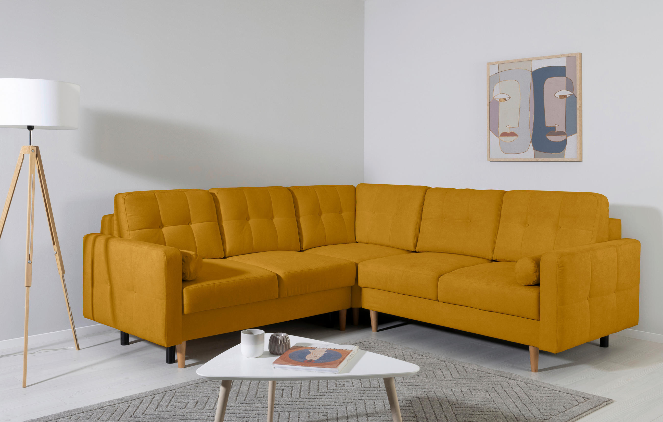 ECKSOFA in Gelb - Gelb/Buchefarben, Design, Holz/Textil (242/242cm) - MID.YOU