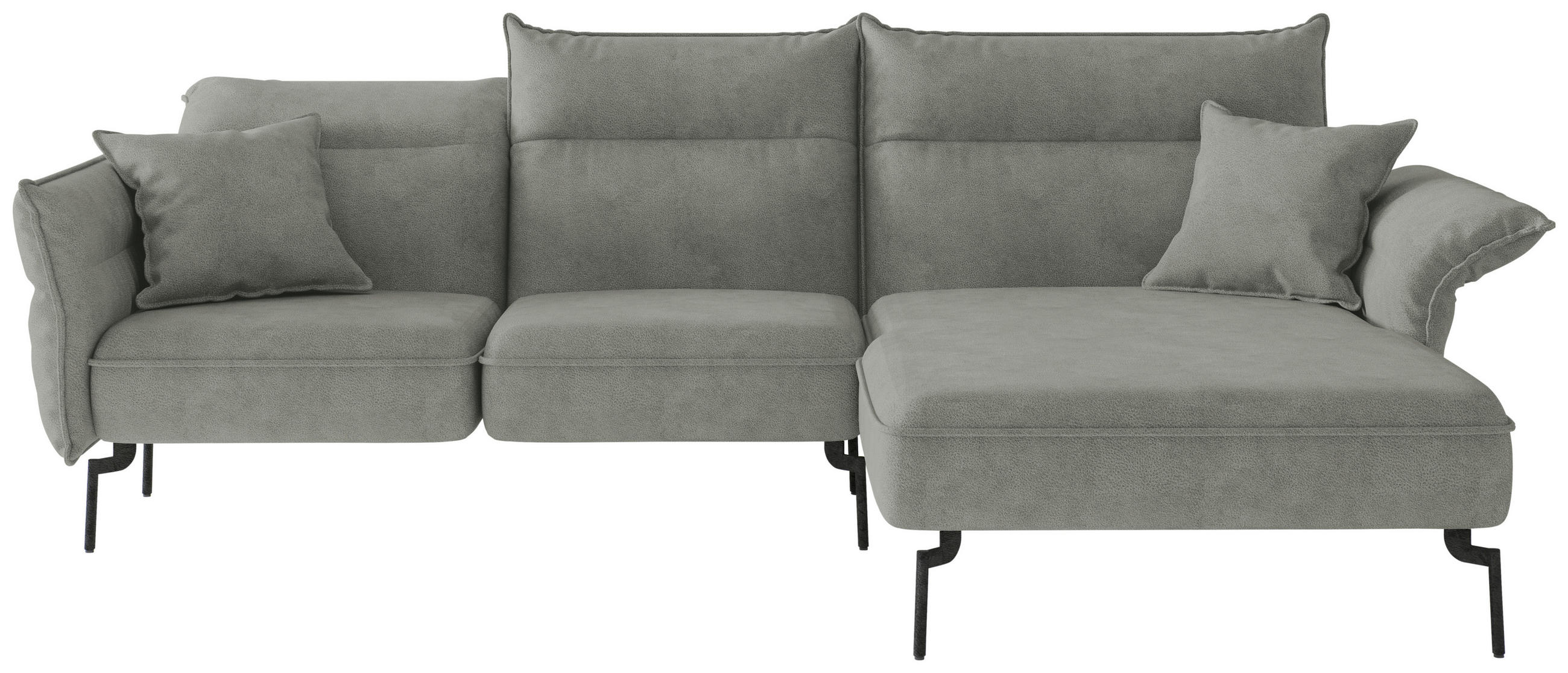 ECKSOFA Jakarta Grau Flachgewebe  - Edelstahlfarben/Grau, Design, Textil/Metall (265/185cm) - Livetastic