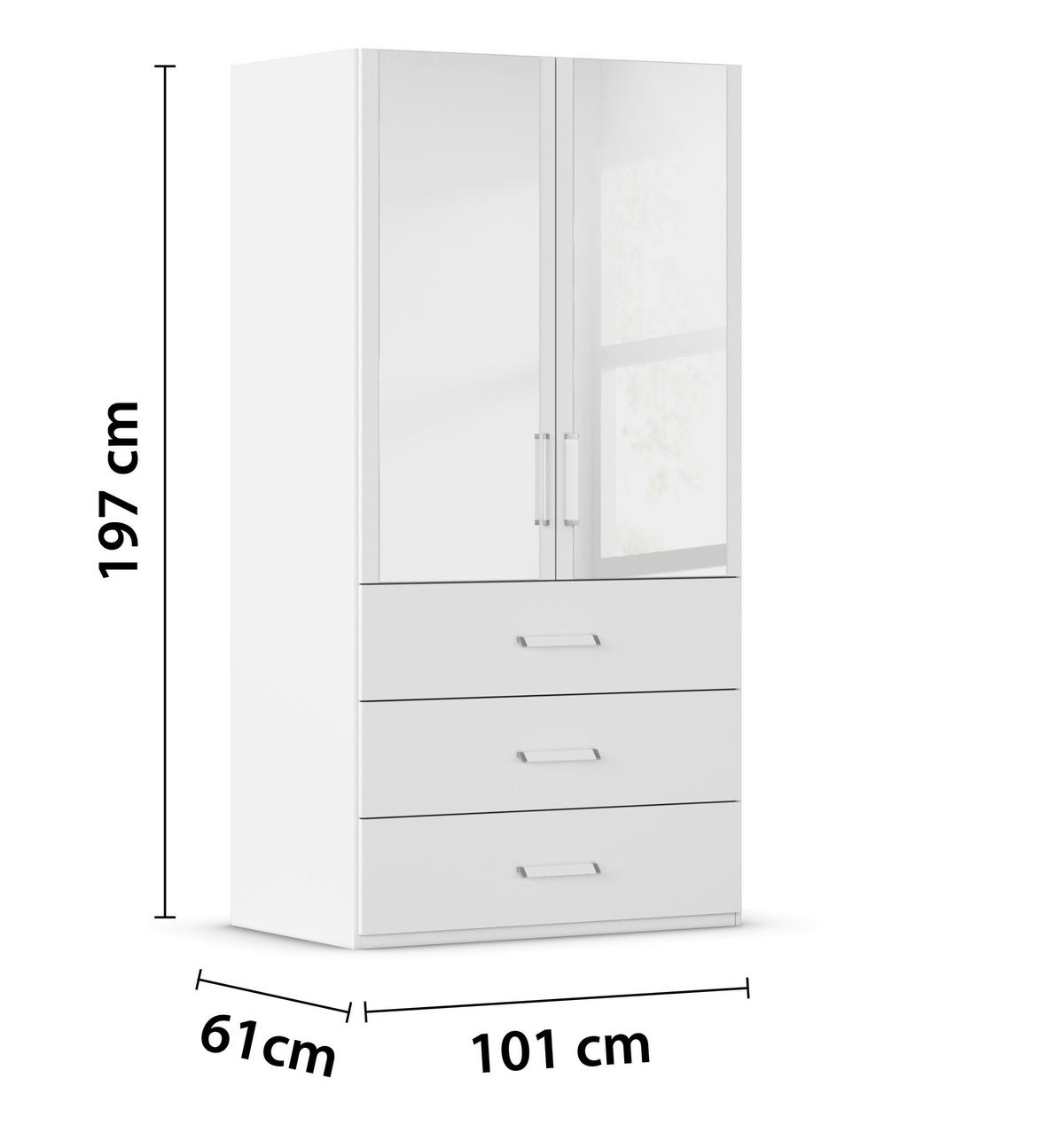 DREHTÜRENSCHRANK 101/197/60 cm 2-türig Weiß  - Weiß, Design, Glas/Holzwerkstoff (101/197/60cm) - Novel