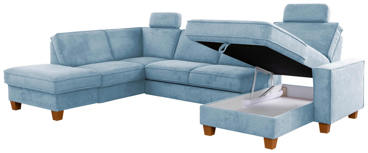 WOHNLANDSCHAFT in Flachgewebe Hellblau  - Eichefarben/Hellblau, Konventionell, Holz/Textil (213/309/161cm) - Sit & More