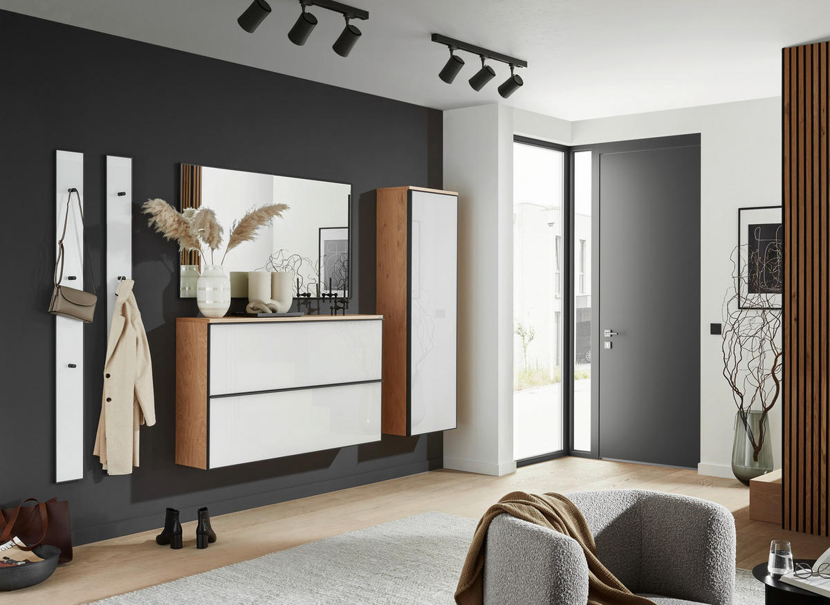 GARDEROBE 5-teilig  in 255/190/37 cm  - Eichefarben/Weiß, Design, Glas/Holz (255/190/37cm) - Dieter Knoll