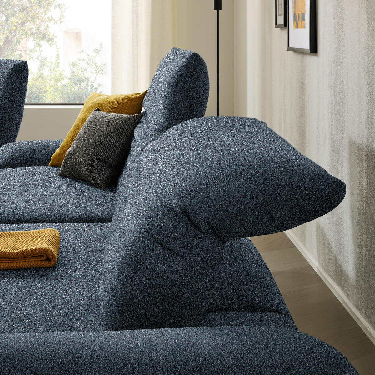 ECKSOFA  in Bouclé Blau  280/170-195 cm  - Blau/Schwarz, Design, Textil/Metall (280/170-195cm) - Dieter Knoll