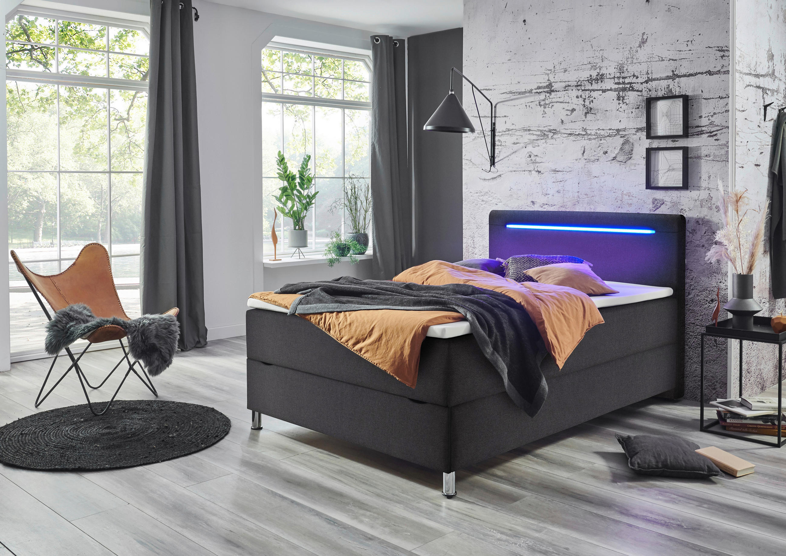 BOXBETT 140/200 cm  in Anthrazit  - Chromfarben/Anthrazit, MODERN, Textil/Metall (140/200cm) - Livetastic