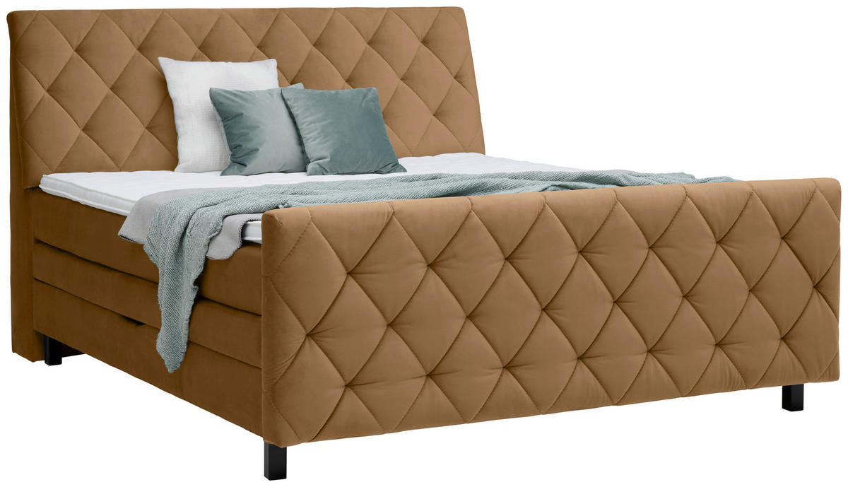 BOXSPRINGBETT 160/200 cm  in Beige  - Beige/Schwarz, KONVENTIONELL, Holz/Textil (160/200cm) - Ti'me