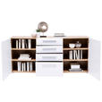 SIDEBOARD Weiß, Eichefarben 180/82/43 cm - Chromfarben/Eichefarben, KONVENTIONELL, Holzwerkstoff/Kunststoff (180/82/43cm) - Hom`in