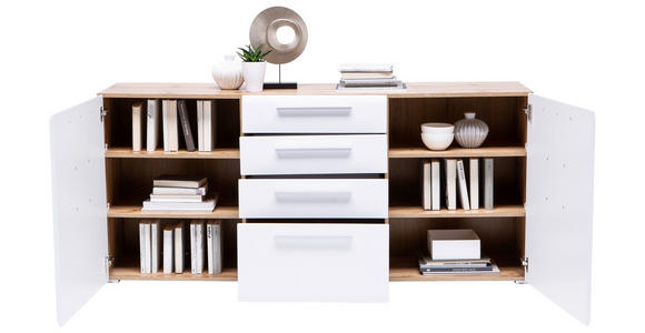 SIDEBOARD Weiß, Eichefarben 180/82/43 cm - Chromfarben/Eichefarben, KONVENTIONELL, Holzwerkstoff/Kunststoff (180/82/43cm) - Hom`in