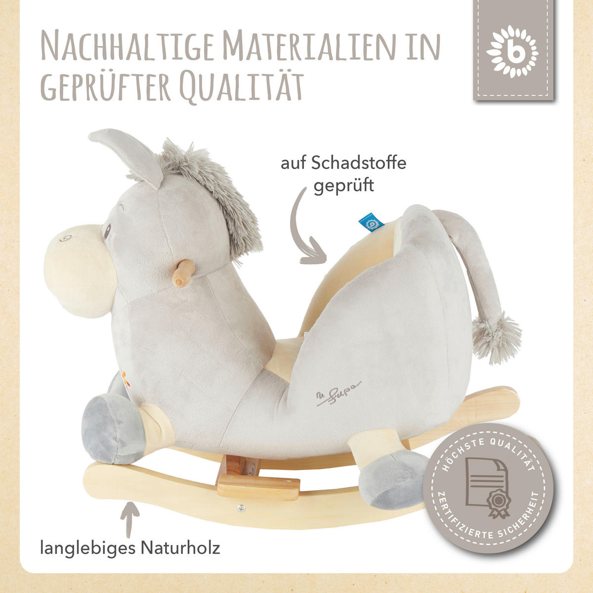 SCHAUKELTIER ESEL FIPS - Naturfarben/Grau, KONVENTIONELL, Holz/Textil (60/33/48cm)