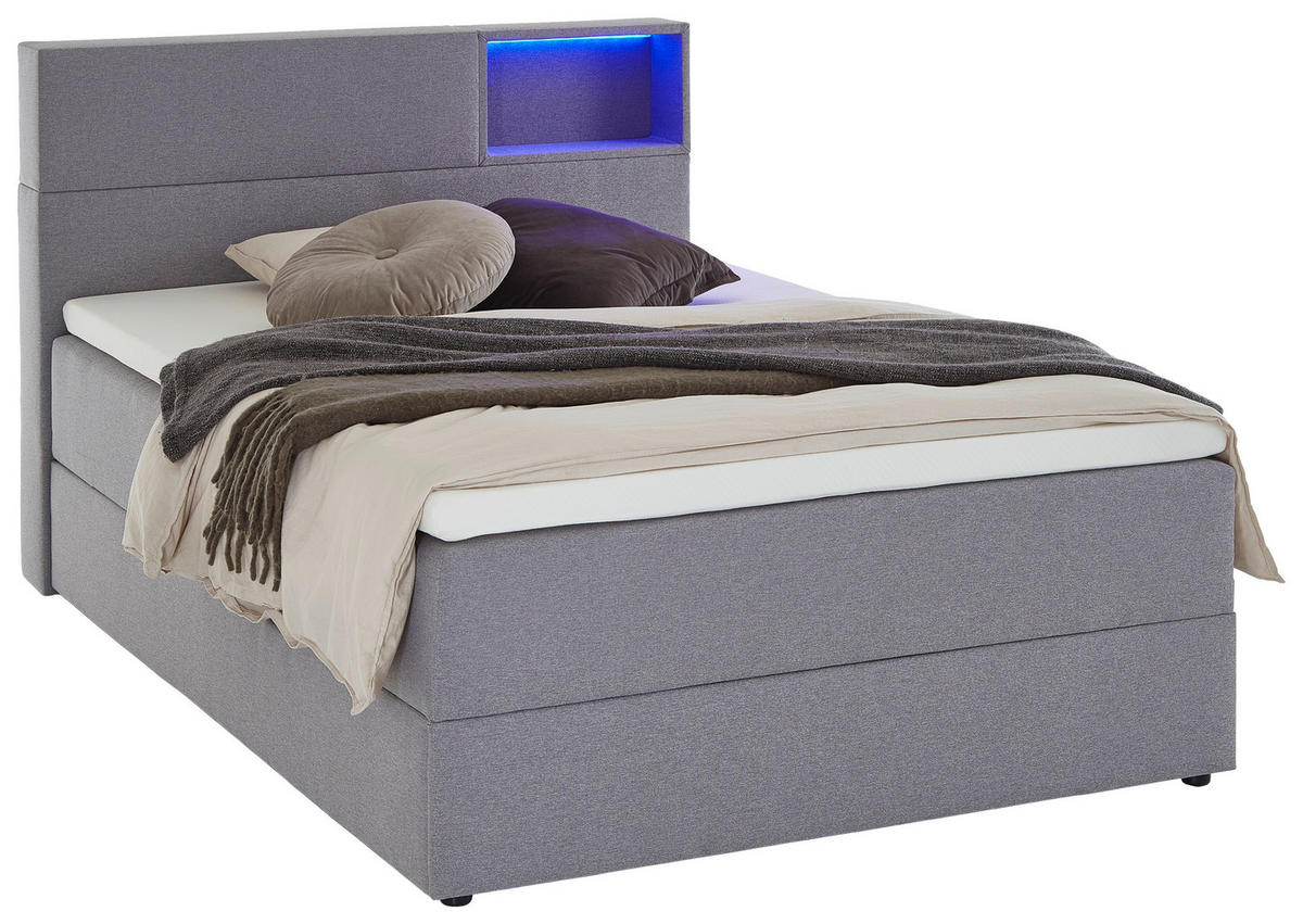 BOXSPRINGBETT 120/200 cm  in Hellgrau  - Hellgrau/Schwarz, Design, Holz/Textil (120/200cm) - Xora