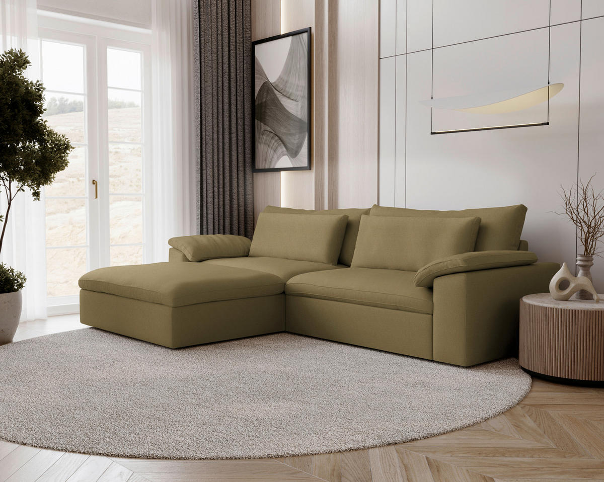 ECKSOFA  Chenille Schilfgrün  - Schilfgrün/Schwarz, Modern, Kunststoff/Textil (198/306cm) - Carryhome