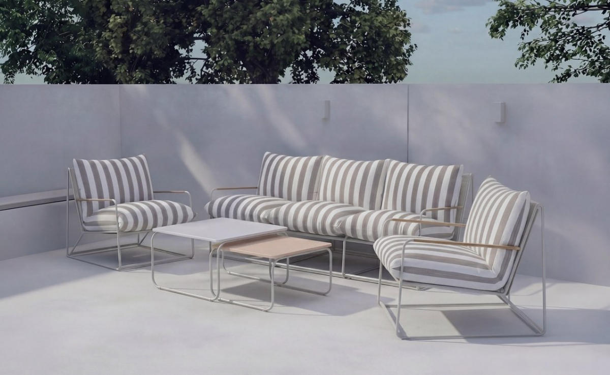 LOUNGEGRUPP stål  - vit/beige, Klassisk, metall/textil