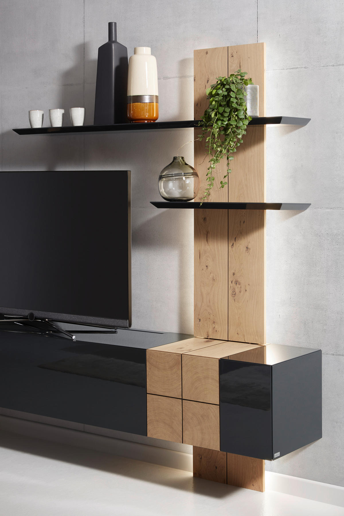 WOHNWAND  in Eichefarben, Dunkelgrau  215/200/42 cm  - Eichefarben/Dunkelgrau, Design, Holz/Holzwerkstoff (215/200/42cm) - Ambiente