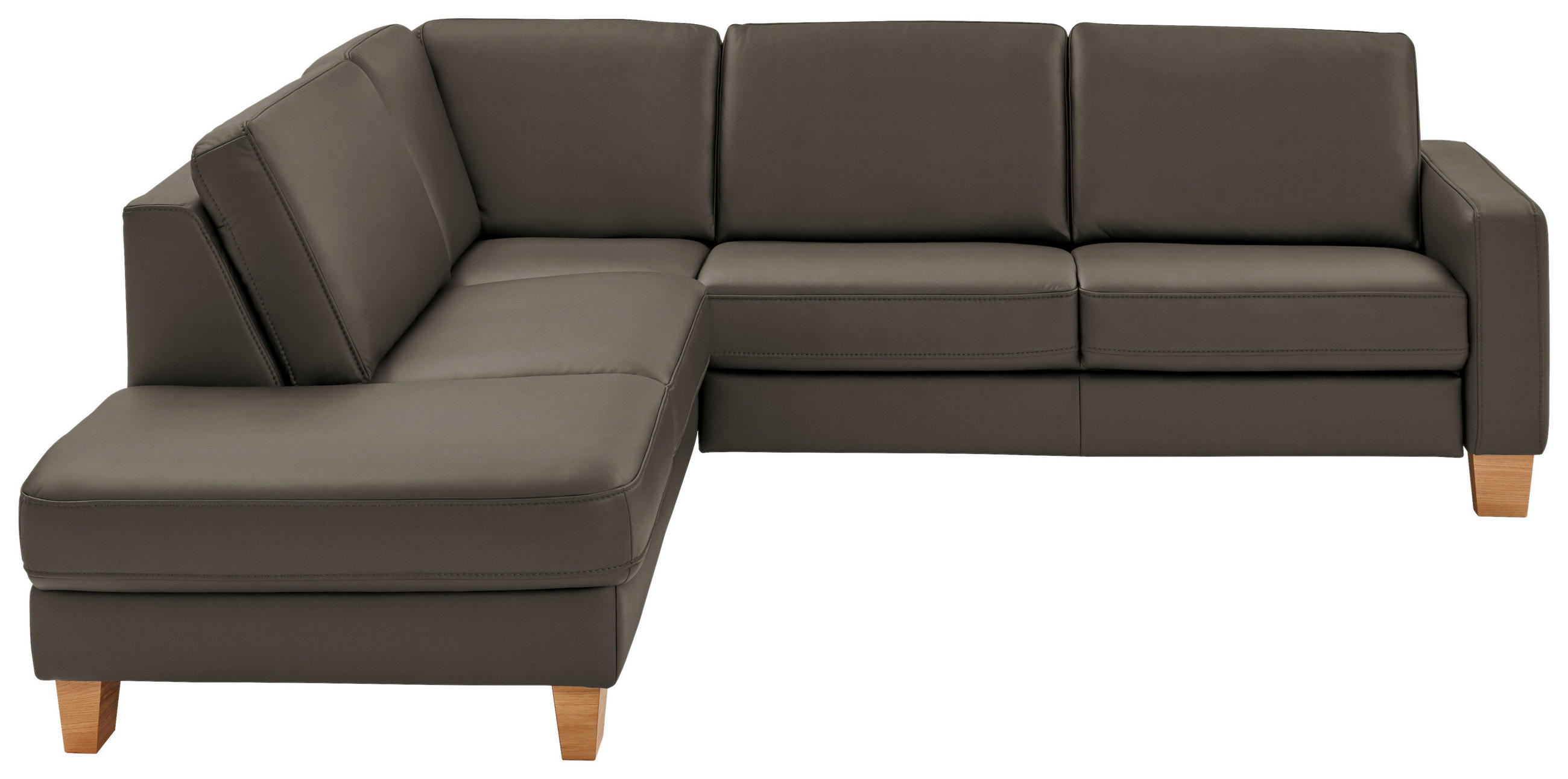 ECKSOFA in Echtleder Graubraun  - Eiche Bianco/Graubraun, Natur, Leder/Holz (235/257cm) - Valdera