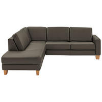 ECKSOFA in Echtleder Graubraun  - Eiche Bianco/Graubraun, Natur, Leder/Holz (235/257cm) - Valdera