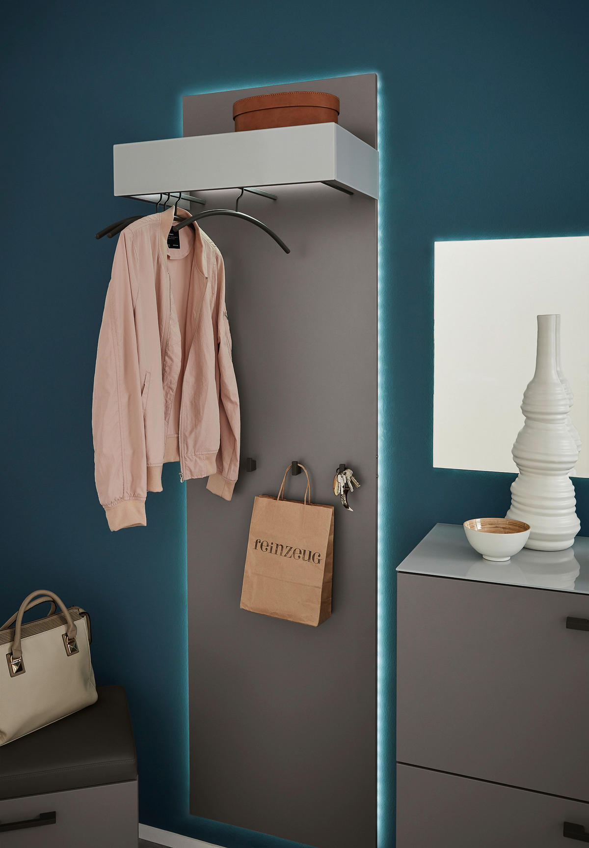 GARDEROBE  in 240/200/40 cm  - Hellgrau/Grau, Design, Glas/Holzwerkstoff (240/200/40cm) - Musterring