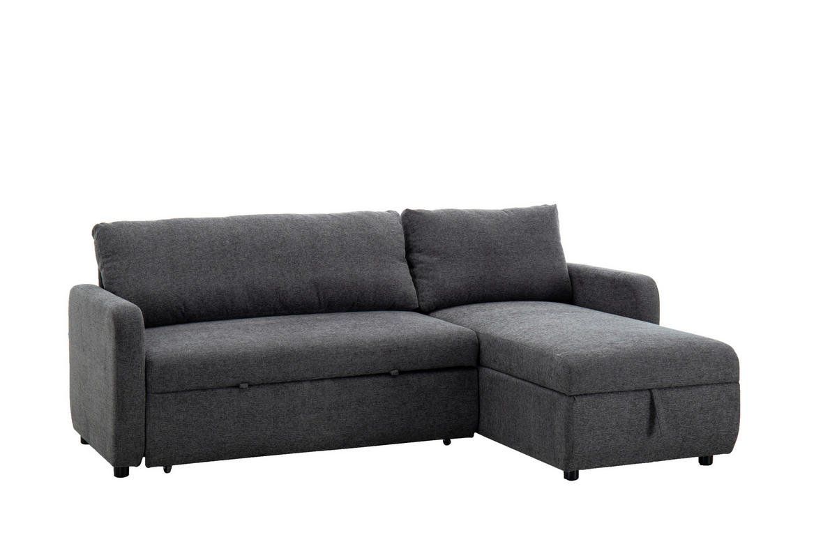 ECKSOFA TUMO Dunkelgrau Leinenoptik Rückenkissen, Bettkasten  - Dunkelgrau/Schwarz, Design, Kunststoff/Textil (152,5/225,5cm) - Livetastic