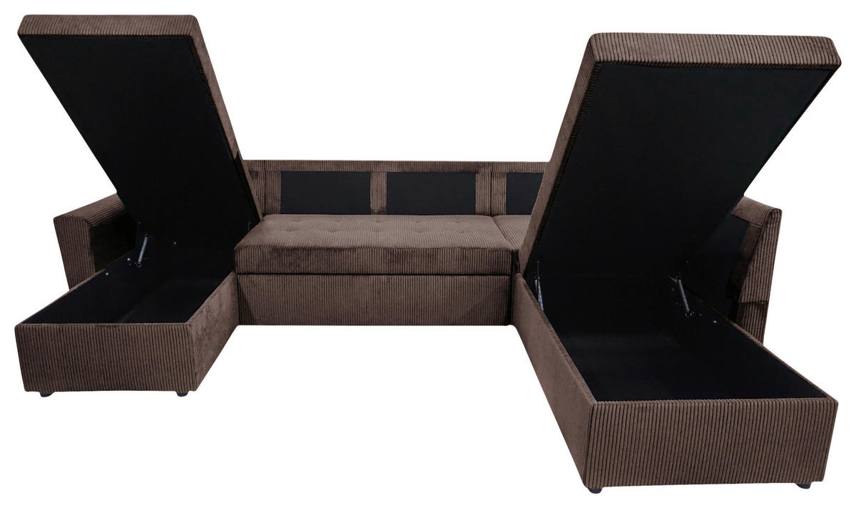 WOHNLANDSCHAFT TERMOLI Braun Cord  - Schwarz/Braun, Design, Kunststoff/Textil (155/297/212cm) - MID.YOU