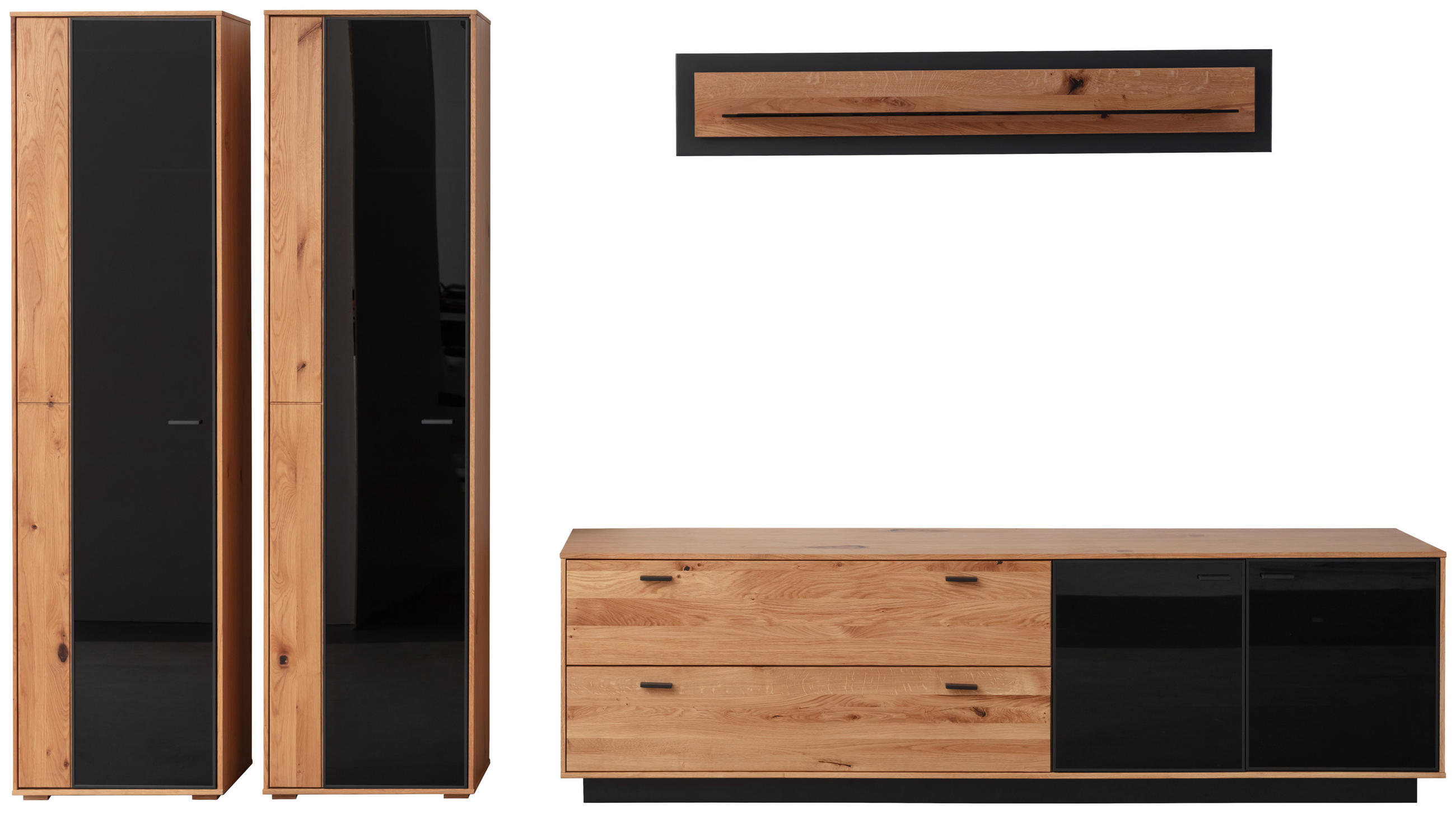 WOHNWAND  in Anthrazit, Eichefarben 333/190/50 cm  - Eichefarben/Anthrazit, Natur, Glas/Holz (333/190/50cm) - Linea Natura